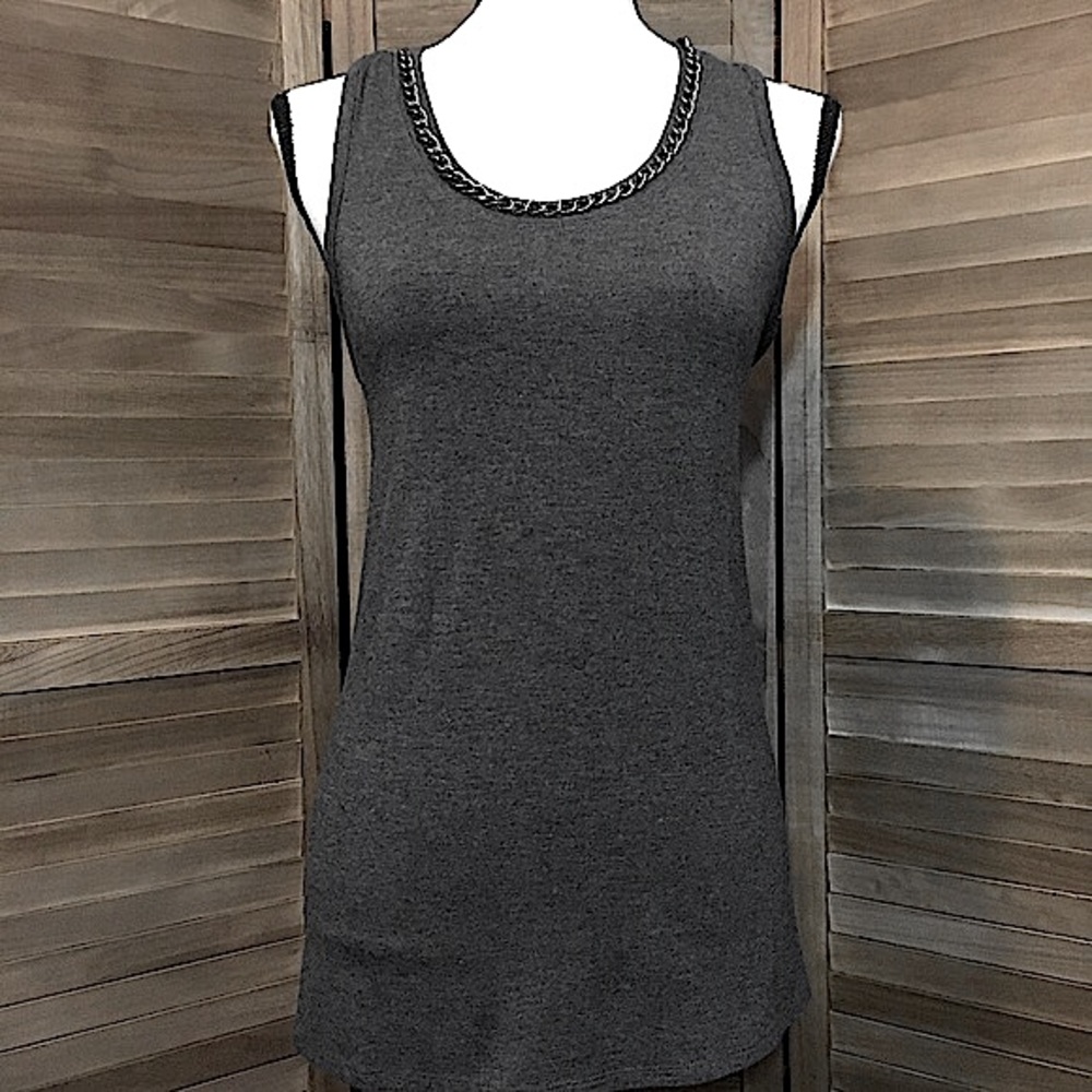 Vivienne Tam Gray Tank Top with Silver Chain, Medium